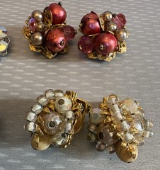 Robert Clip Earring LOT 6 Pair Wired Bead Cluster AB Rhinestone All Signed Vtg