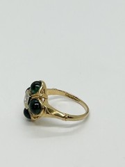 Antique Ring Blue-Green Tourmaline & Diamond 14k Yellow Gold Size 4.5