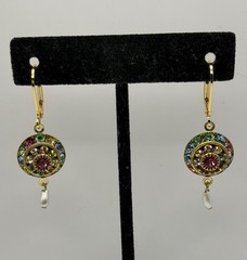 Vintage Upcycled Made with Pastel Swarovski Crystals Goldtone Leverback Earrings