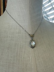 Antique 1920s White Co. Lavaliere Pendant Necklace Clear Crystal Silver/Gold ton