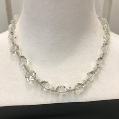 ANTQ Art Deco Crystal Necklace Sterling Silver 1920s GEMSTONE CUT Choker VTG 16”