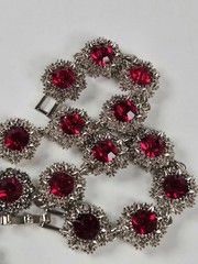 Simulated Red Statement Choker, Rhinestone Silver Tone Necklace