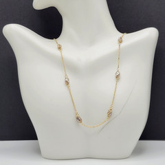 Barrel Pearl Neutral Tone Gold Plated Station Necklace Vtg Korea 24 Inch w Tag