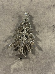Vintage ART Blue and Orange Rhinestone Christmas Tree Brooch