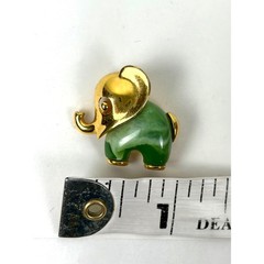 Trifari Elephant Brooch Mini Green Gold Vintage Lucite? Jade? Jelly Belly Stone