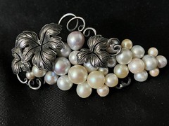 Vintage Sterling Silver Pearl Brooch 27 Multicolor Grape Vine Cluster 20g Tested