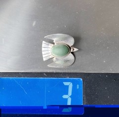 Sterling Silver Thunderbird Green Cabochon Vintage Mexican Small Brooch 1″ Pin