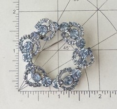 Vintage Rhinestone circle Silver tone metal brooch pin