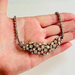 Necklace VTG Jeweled Austrian Crystal Rhinestone floral Bridal 60s Sparkly 16″