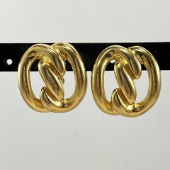 JS Gold Tone Screw Back Clip On Earrings Double Twisted Loop Button Style