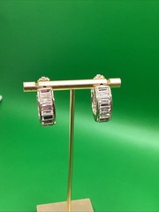 Vintage Baguette Crystals Channel Set Gold Tone Hoop Earrings
