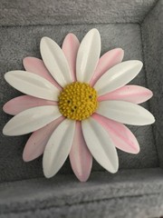Vintage Pink And White Daisy Enamel Brooch