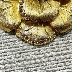 Vintage Christian Dior Flower pin in box Gold Tone Rhinestone 2.25 Inches Wide