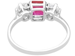 Antique 0.60Ct Burmese Ruby and 0.66Ct Diamond Platinum Trilogy Ring Circa 1915