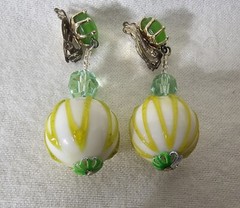 Vintage 1960s Japan Retro Green Blue Dangle Ball – Earrings ONLY