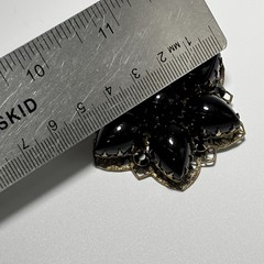 Vintage Brooch Pendant Teardrop Black Glass Cabochons Double Layered 2-1/8″ Long