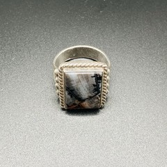Vintage Sterling Silver Agate Signet Ring Size 9.75