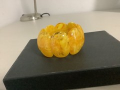 Vintage Art Deco faux egg yolk amber lucite bracelet large link stretch beauty