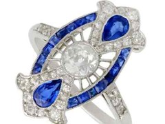 Stunning Antique 1920’s Art Deco 0.91CT Sapphire and 0.68CT White CZ Women Ring