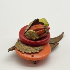 Beautiful Mixed Media Found Art Brooch pin Artisan Halloween Pumpkin Fall OOAK