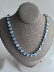 1960s Blue Moonstone Glass Rhinestone Choker Necklace 16″ Silvertone