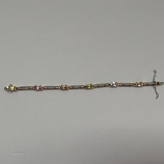 Vintage Silver & Gold Tone Multi Color Glass 7” Link Bracelet w/ Boxed Clasp