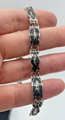 VTG Signed SIAM Niello 925 Sterling Silver Enamel Panel link bracelet 7″