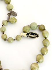 Vintage Signed Miriam Haskell Marbled Green Glass Nugget Bead Statement Necklace