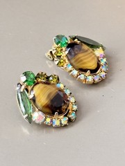 Vintage Verified JULIANA Green Art Glass Bracelet Brooch/Pendant Earring Set
