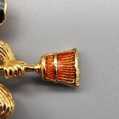 Vintage Scarecrow Halloween Brooch Scatter Pin Gold Tone Broom Orange Black Avon