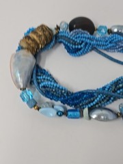 Vintage Lucille Gauthier Chunky Bib Necklace Multi Strand Blue Boho 1970s 1980s