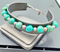 Carolyn Pollack Relios Sterling Silver Beaded Turquoise 8.5in. Bracelet