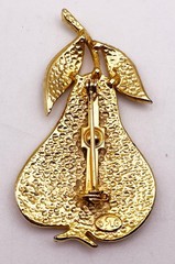VTG Linda Gal Pear Fruit Brooch Pin Marked Orange Yellow Gold Tone 2″