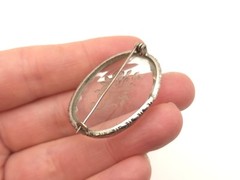 Vintage Reverse Carved Intaglio Glass Rose Flower Bouquet Basket Brooch Pin