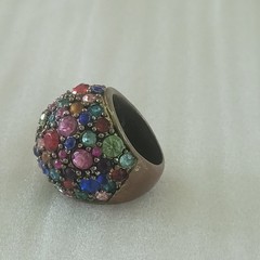 Vintage Multicolor Rhinestone Dome Statement Ring Gold Tone Size 6