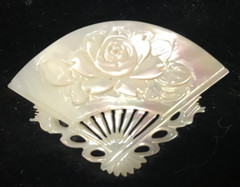 Vintage Mother of Pearl Shimmery Fan Carved Floral Brooch 1940’s-1950’s