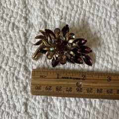 Vintage Purple Rhinestones Flower Spray Pin Brooch Goldtone