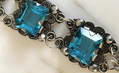 Antique Vintage Mexico Silver Blue Glass Bracelet 7 Inches Ring 5.5 Handmade