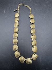 Vintage MCM Gold Tone Gilt Leaf Link Choker Collar Necklace Textured 15″