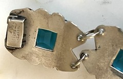 Antique Vintage Mexico Silver Blue Glass Bracelet 7 Inches Ring 5.5 Handmade