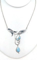 Vintage Floral Pendant Necklace Sterling Silver 925 Thailand Blue Glass