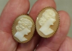 Vintage Shell Cameo Set Pin & Earrings Married Signed Coro