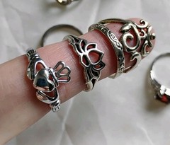 Huge Lot Of 35 Silvertone Costume Vintage Rings Various Sizes Mixed