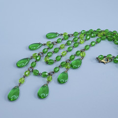 Green Necklace 18” Vintage Glass Czech Beads Women`s Jewelry Art Deco Style