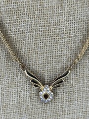 Vintage Style Wings Rhinestone Gold Tone Necklace 18 Inch