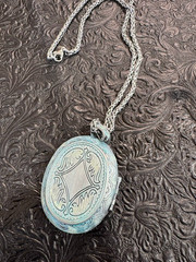Vintage Mermaid Cameo Locket Necklace Silver Tone Teal Oval Photo Locket Fantasy
