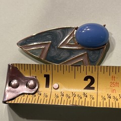 Vtg Trifari Teal Enamel Blue Cabochon Geometric Space Age Gold Tone Brooch H10