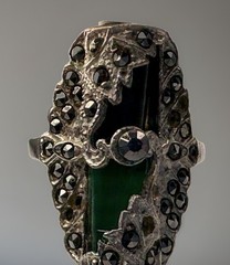 Vintage Onyx Jade Marcasite Art Deco Sterling Silver Ring Size 5.25 5.52 Grams