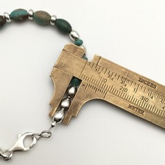 Silver Schark Handmade Sterling Silver & Turquoise Barrel Bead Bracelet 7.5” #26