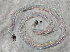 Vintage Long Pastel Pink Blue Green Microbead Multistrand Necklace 26in